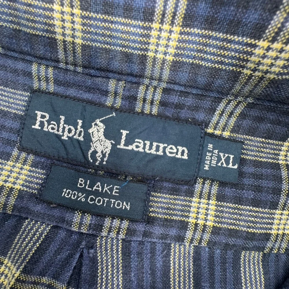 Polo Ralph Lauren Mens Blue Yellow Plaid Blake Shirt Long Sleeve Pony Logo XL